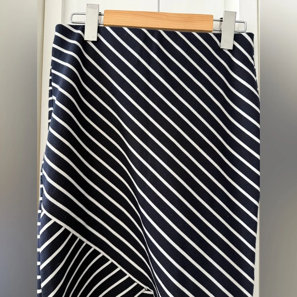 Zara Navy & White Striped Pencil Skirt Wrap Hem Stretch Size S - Picture 3 of 7